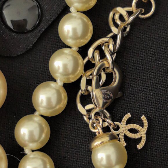 CHANEL Long Necklace Metal Glass Imitation Pearls Silk Resin Authentic - Picture 8 of 11